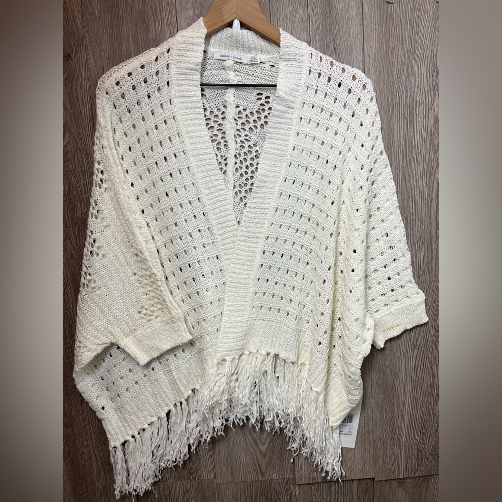 bishop + young Cream Knit Poncho with Fringe Size M/L